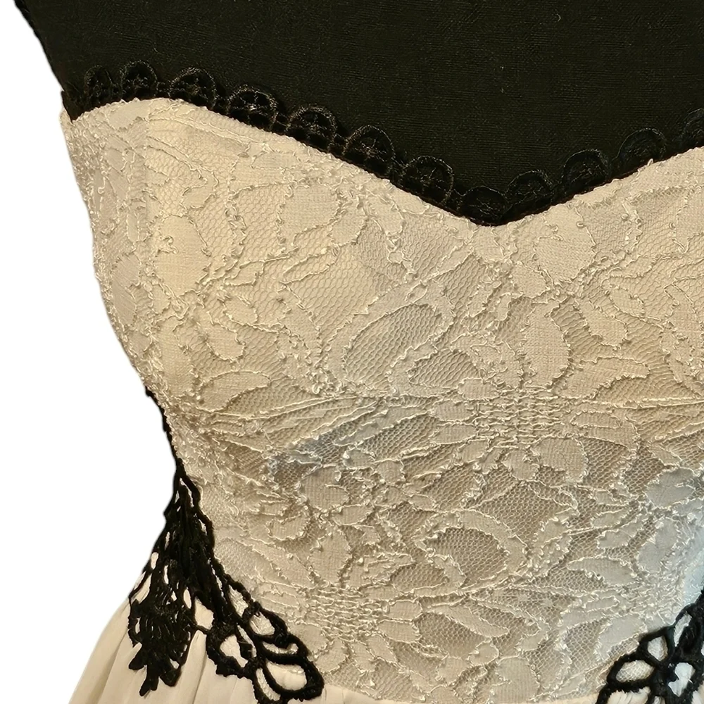 Jodi Kristopher Black White Lace Sheer Crochet Formal Asymmetrical Dress Sz 3 - Picture 5 of 16